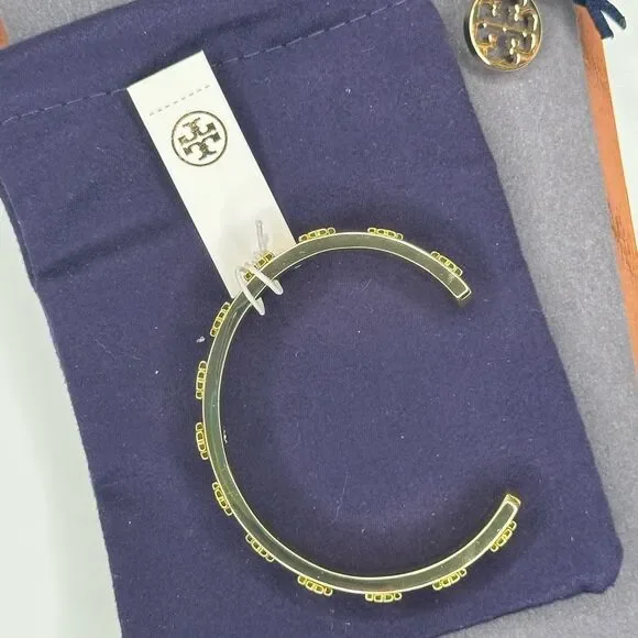 Tory Burch Red Enamel Cuff Bangle Bracelet Gold Logo Accents – Size 6.5 NWT - Picture 4 of 8